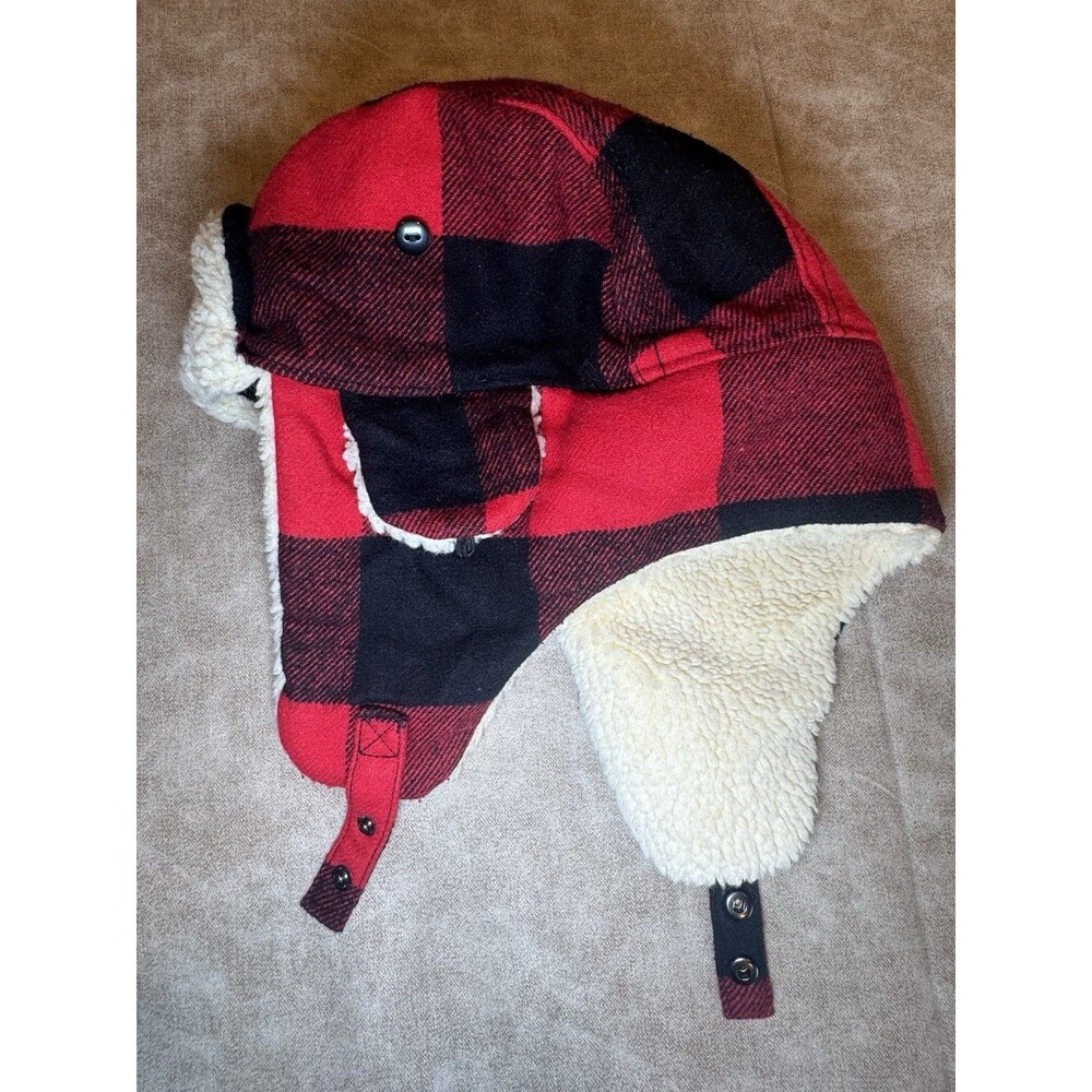 Ozark Trail Trapper Hat Unisex One Size Brilliant Red Buffalo Plaid Faux Fur